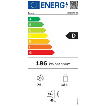 Bosch Εντοιχιζόμενος Ψυγειοκαταψύκτης 260lt Total NoFrost Υ177.2xΠ55.8xΒ54.8εκ. Λευκός KIN86ADD0